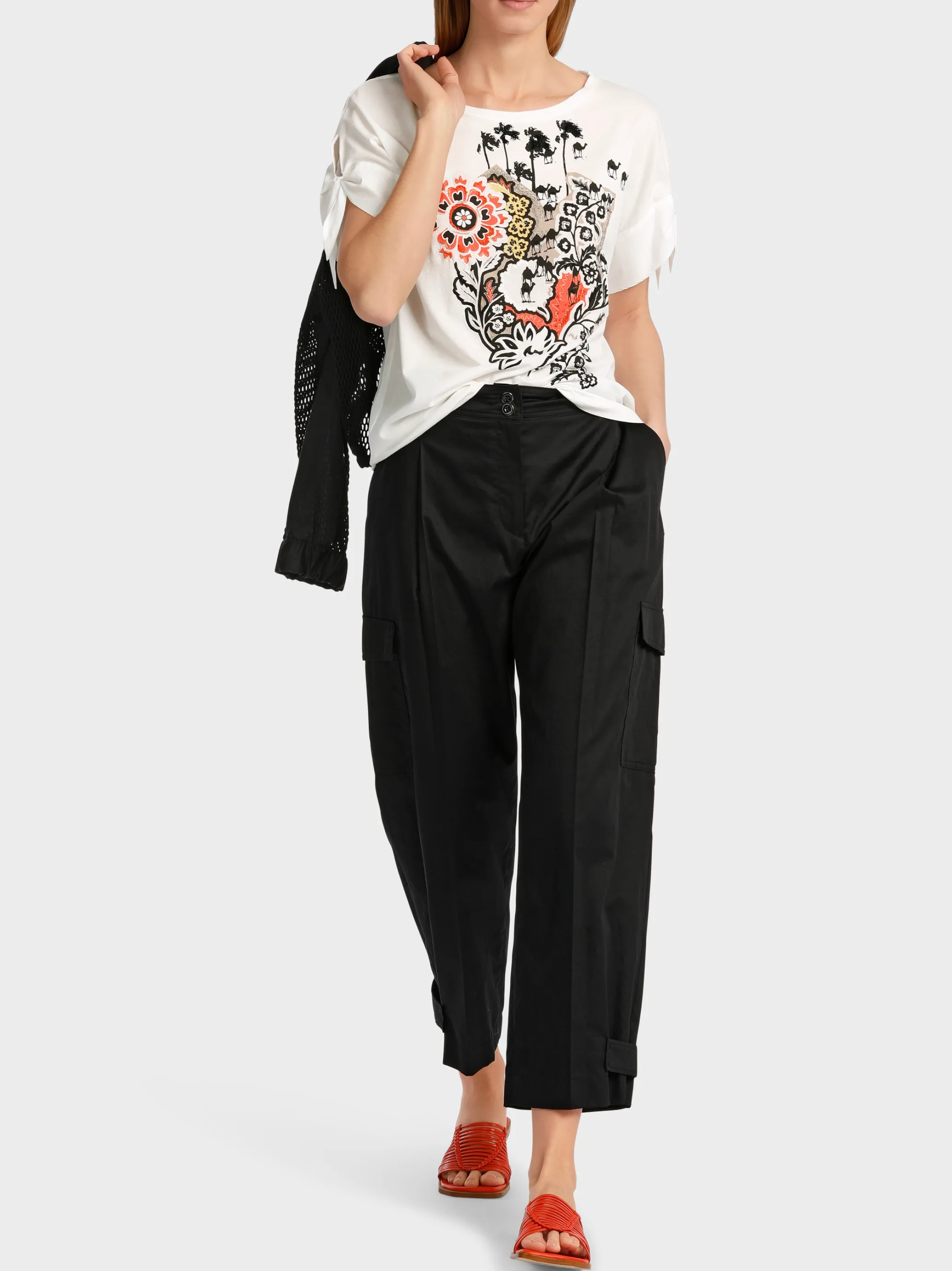 BAUMWOLL-T-SHIRT MIT MATERIALMIX-Marc Cain Shop
