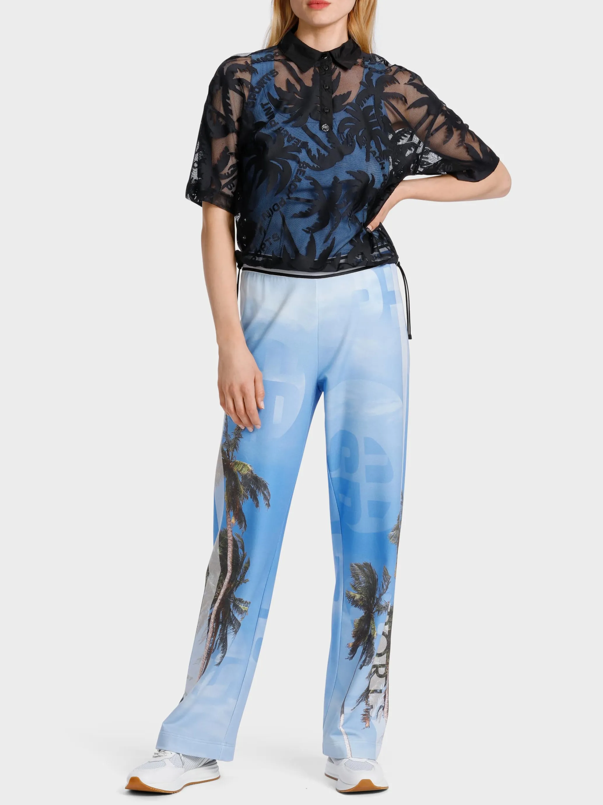 NETZ-POLOSHIRT MIT PALMENDESSIN-Marc Cain Outlet